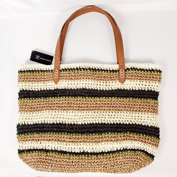 INC International Tropical Straw Tote - Picture 1 of 6